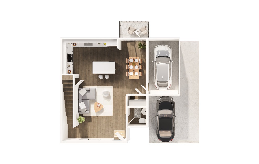 2A - 2 bedroom floorplan layout with 2.5 baths and 1254 square feet. (Interior Lower)